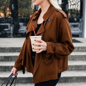 Zara Short Flowing Cinched Wrist Brown Classic Trench Coat Jacket Size XS